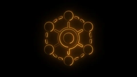 Neon hexagonal connection symbol with golden glowing light lines moving on .. Stock Footage 338253055
