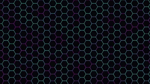 Neon hexagonal grid animation moving slowly on black background digital mot.. Video stock 342440311