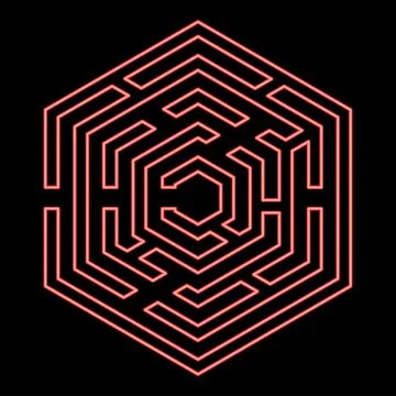 Neon hexagonal Maze Hexagon maze Labyrinth with six corner red color vector.. Stockillustratie