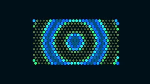 Neon hexagonal pattern with concentric circles. 2d animation Stock Footage 342000193