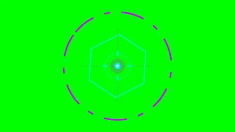 Neon hexagonal target interface overlay on a vibrant green background Stock Footage 341820752