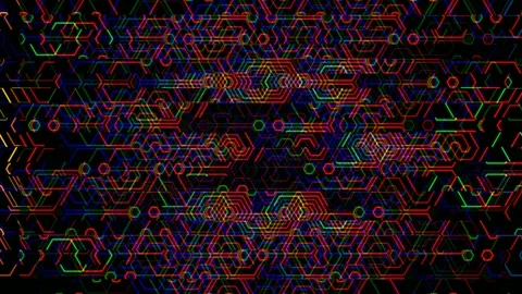 Neon hexagonal tech circuit pattern 4K seamless loop background Stock Footage 331693953