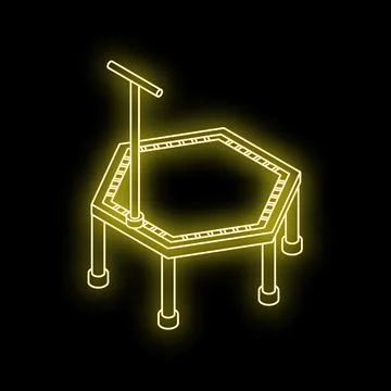 Neon hexagonal trampoline with handle standing on black background Illustration