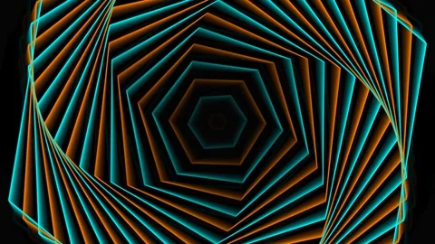 Neon hexagonal tunnel animation spinning with blue and orange light glow on.. Stock-Footage 342052022