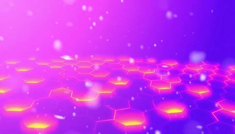 Neon Hexscape: Animated Floor with Glowing Hexagons and Vibrant Purple Hues - H Stock Footage 307005275