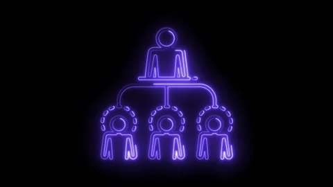 Neon hierarchical structure chart glows against black backdrop depicting le.. Stock Footage 316675463
