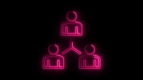 Neon hierarchy chart animation on black background for corporate structure .. Stock Footage 308286723