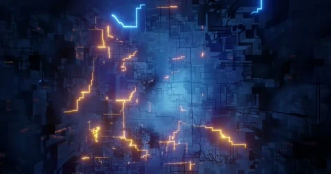 Neon High Tech Digital Circuit and Data on Abstract background. Stock Footage 148051479
