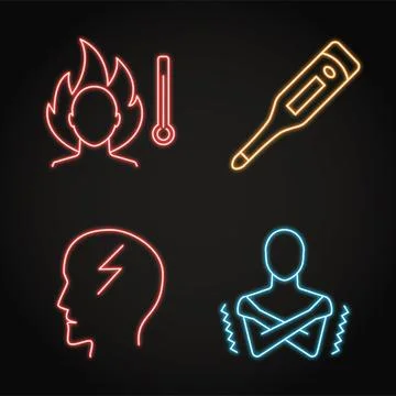 Neon high temperature icon set in line style Stock Illustration
