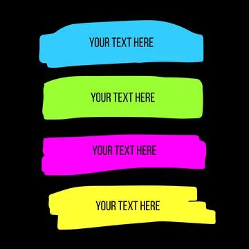 Neon highlighter graphic element set isolated on black background. Stock Illustration