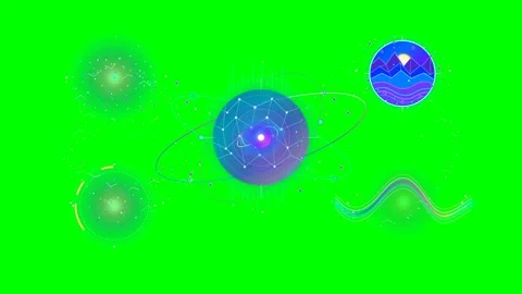 Neon Holographic Sci Fi Elements on Green Screen Stock Footage 347904711