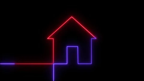 Neon home icon animation, shiny symbol. glowing House, home building animatio Stock Footage 299568510