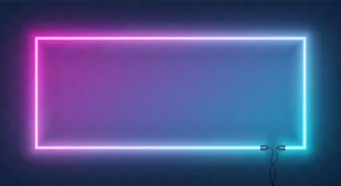 Neon horizontal rectangle frame, border with wire. Neon lights sign. Vector a Illustrazione stock