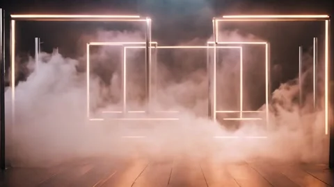 Neon horizontal square and rectangular frames glowing with light on wooden .. Vídeos de archivo 273954747