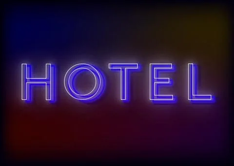 Neon hotel. Hotel neon sign, design for your business Stock Illustration