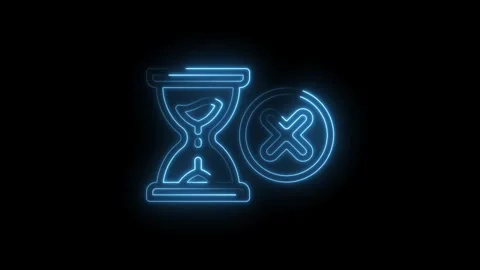 Neon hourglass and error cross glowing animation on black background for Stock Footage 330785666