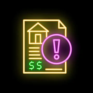 Neon house invoice showing problem with exclamation mark and dollar sign Stock Illustration