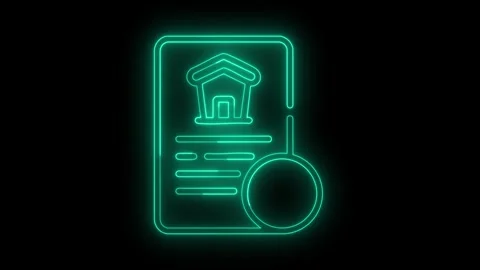 Neon house search document motion video Stock Footage 328387155