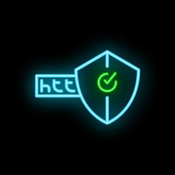 Neon https protocol symbol is glowing, representing secure website connection 스톡 일러스트