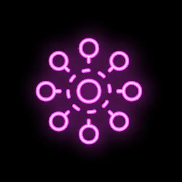 Neon hub and spoke network connecting nodes icon illustration Stock Illustration