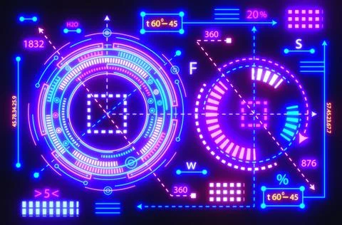 Neon HUD elements .Futuristic technology background.Technological innovation Stock Illustration