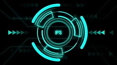 Neon HUD interface with security IPS text. Digital HUD interface for networ.. Stock Footage 337368915