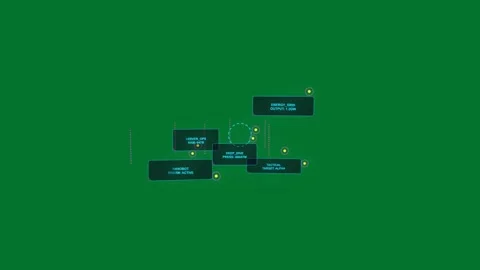 Neon HUD layout on transparent backdrop dashed circle pulsing causing node Stock Footage 329548164