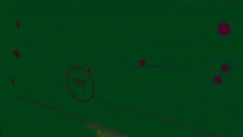 Neon HUD unfolding after dashed dial appearing, linking nodes, updating status Stock Footage 329572630