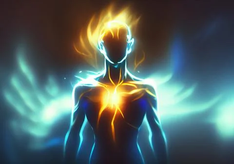 Neon human aura on a dark background. Stock Illustration