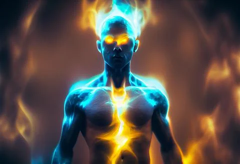 Neon human aura on a dark background. Stock Illustration