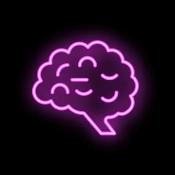 Neon human brain glowing on black background イラスト素材