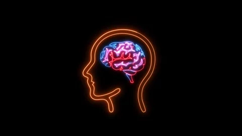 Neon human brain glowing loop animation motion graphics. 库存影片 333081111