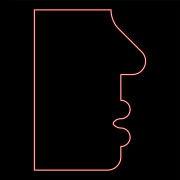 Neon human face side view head mouth nose lip Male profile Person silhouett.. Stock Illustration