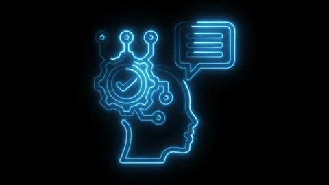 Neon human head with artificial intelligence brain design concept animation.. Stock Footage 308190555
