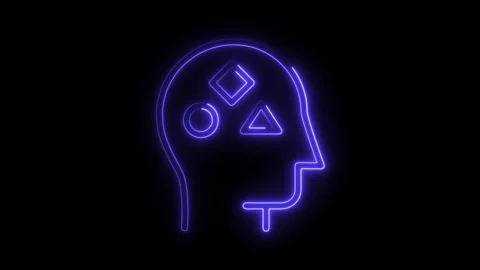 Neon human head with geometric shapes inside the brain concept for thinking.. Stock Footage 314649490