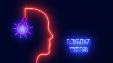Neon Human Head Light Bulb Creative Learning Concept Vídeos de archivo 328390532