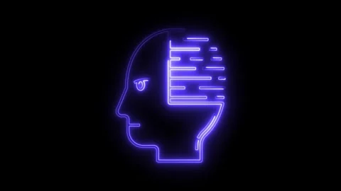 Neon human head with processing data artificial intelligence concept Stock Footage 308191433