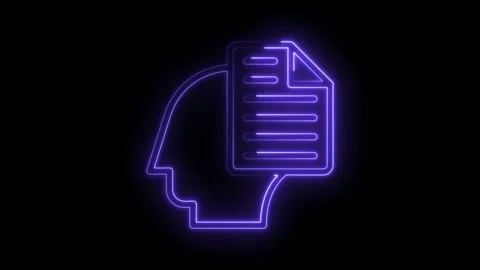 Neon human head profile with document file data processing concept on black Stock Footage 322983527