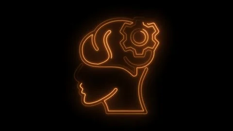 Neon human head profile with gear brain ... | Stock Video | Pond5