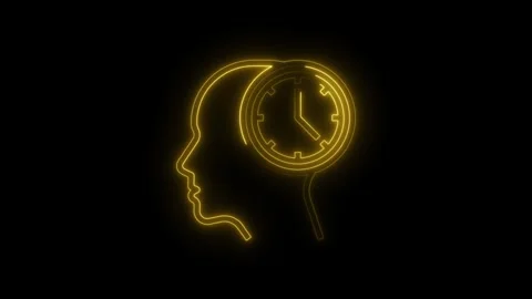 Neon human head silhouette with clock time management and productivity conc.. Stock Footage 308605662