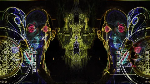 Neon Human Heads with Data Visualizations and HUD Elements Stock Footage 311015121