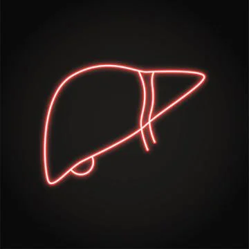 Neon human liver icon in line style Stock Illustration
