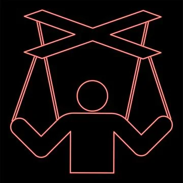 Neon human manipulation concept Puppet stick man manipulating on string Dep.. Stock Illustration