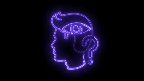 Neon human mind with question mark and third eye illustration for creative .. Stock Footage 312331633