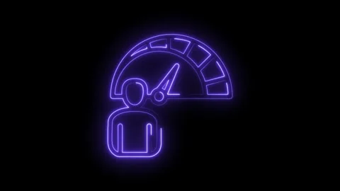 Neon human silhouette with glowing speedometer gauge indicating performance Stock Footage 333953669
