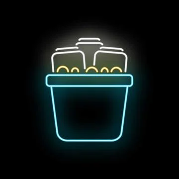 Neon ice bucket with refreshing drinks glowing Stock Illustration