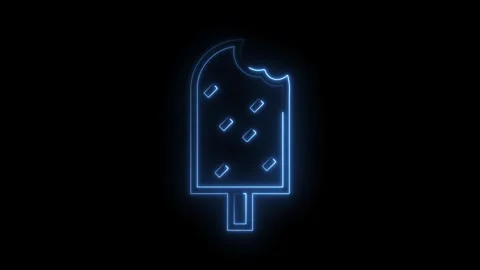 Neon ice cream bar with bite mark glowing on a black background animation Stock Footage 322983679