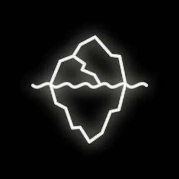 Neon iceberg floating on water surface with hidden part below Illustrazione stock