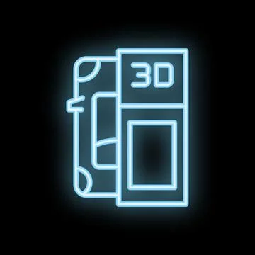 Neon icon of a 3d printer creating a document with text Stock Illustration