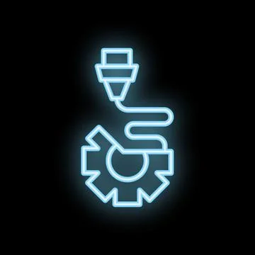 Neon icon of a 3d printer printing a gear Stock Illustration
